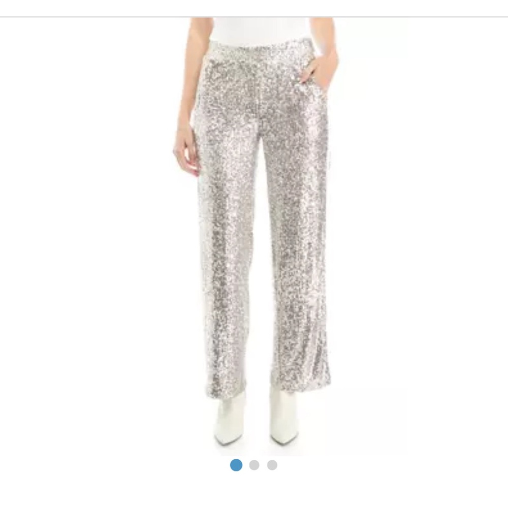 Sequin Wide-Leg Pants - Silver